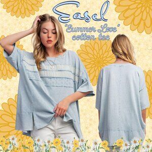 EASEL “Summer Love” Tunic Tee 100% Cotton Mix Floral Print Embroidered Patchwork